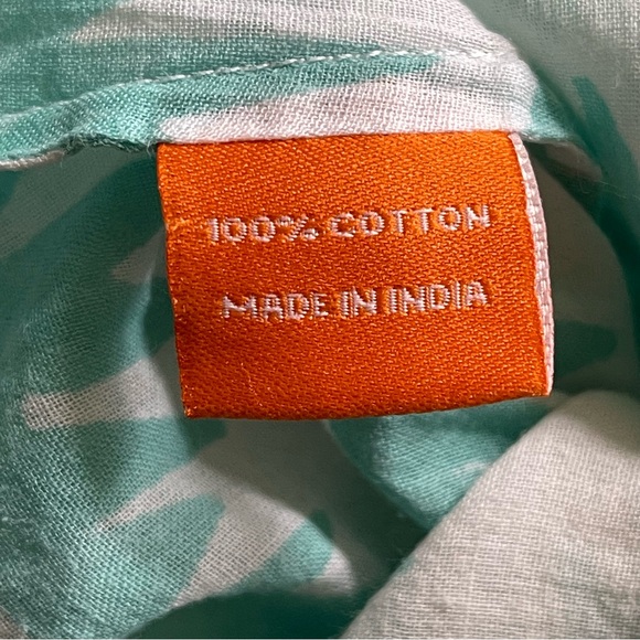 Oliphant Cotton Tunic Top Split V Neck 3/4 Sleeve White W/ Aqua Aloe Print Sz XS - Picture 9 of 13